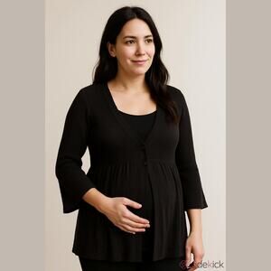 New Additions Womens Sweater Size XL Maternity Black Layered Ribbed Knit NEW